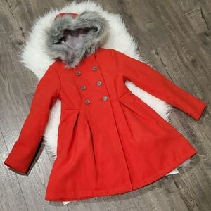 Cat & Jack Red Pea Coat with Faux Fur Hood